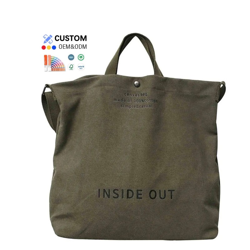 Dark Green Canvas Shopping Tote Bag