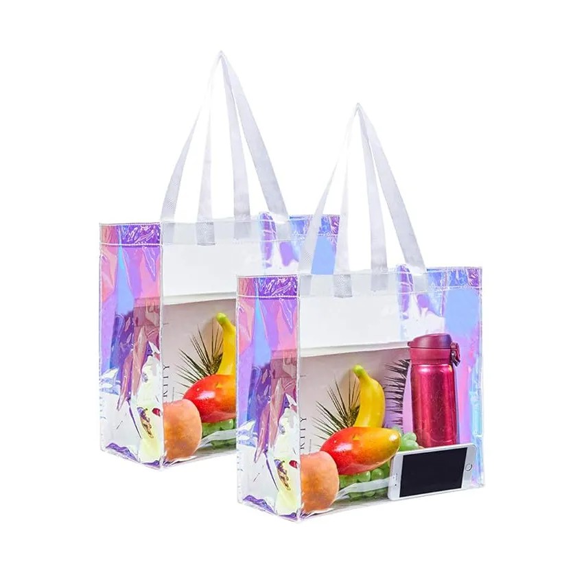 Transparent Rainbow Pvc Holographic Tote Bag